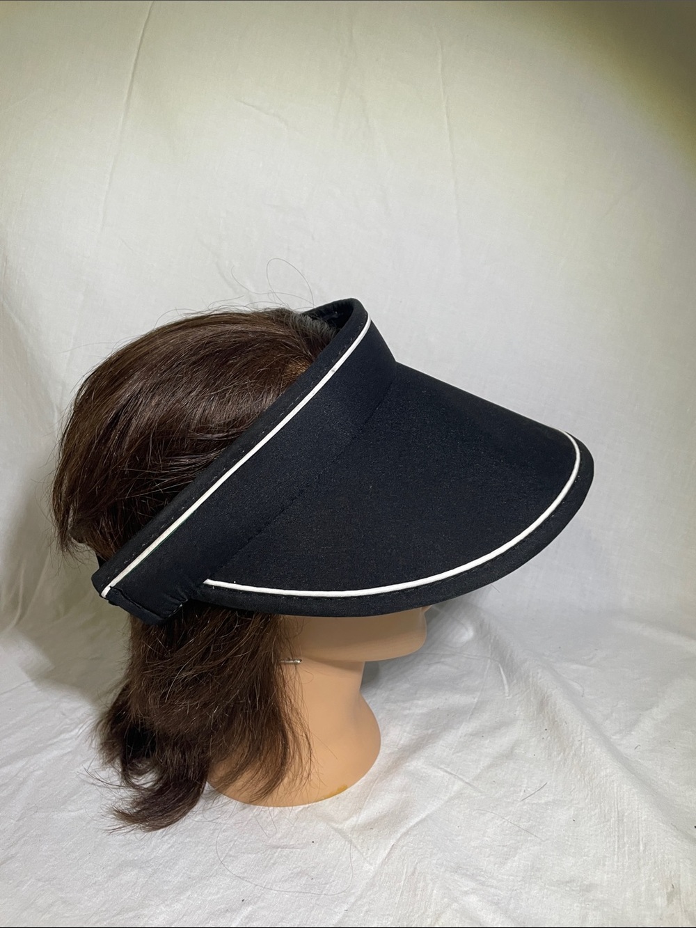 Black Women's Visor with White Piping - Adjustable Sun Shield